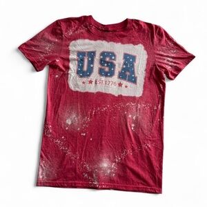 Vintage Style Bleached USA Graphic Tee - Red Distressed 1776 Shirt